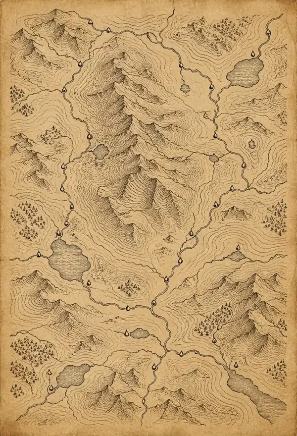 牧人的地图作品封面，手绘等高线地图