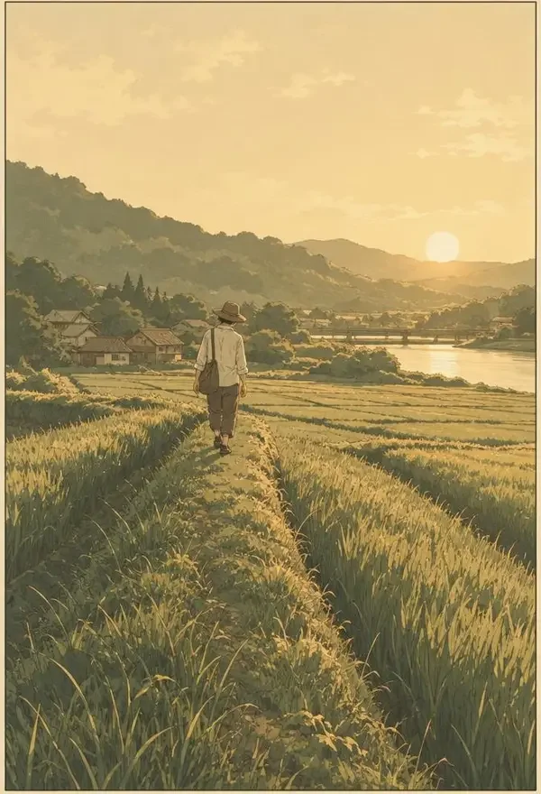 田埂上的人作品封面，夏天田埂上的行人