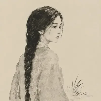 鹿眠作者头像插画,柔和单色笔触风格