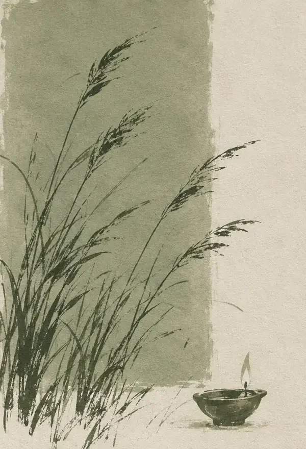 野草与灯作品封面，墨色野草与小油灯