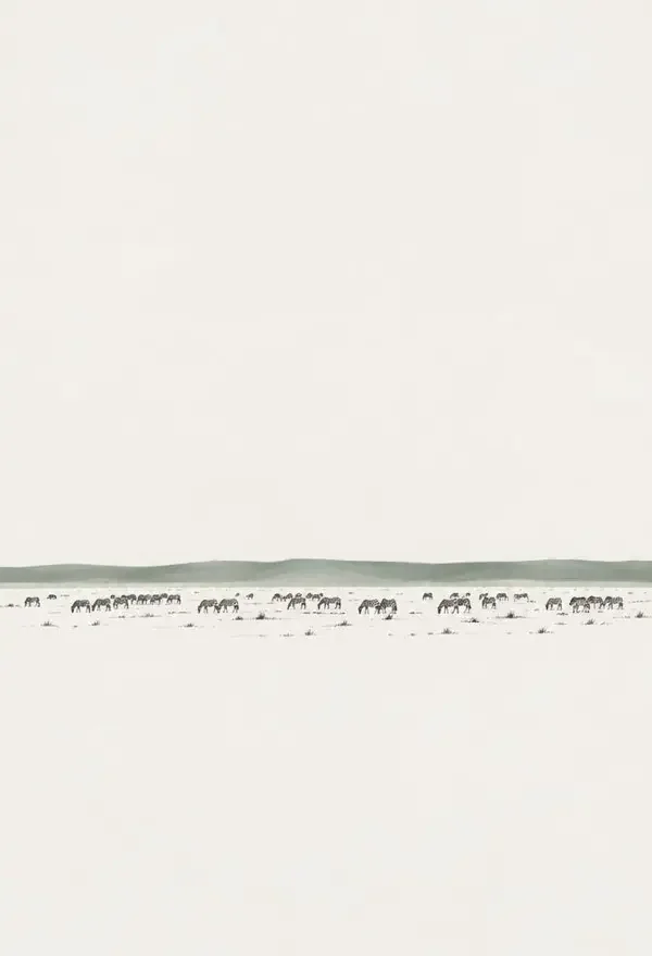 草绿的终点作品封面,原野上细小的群像与绿色地平线